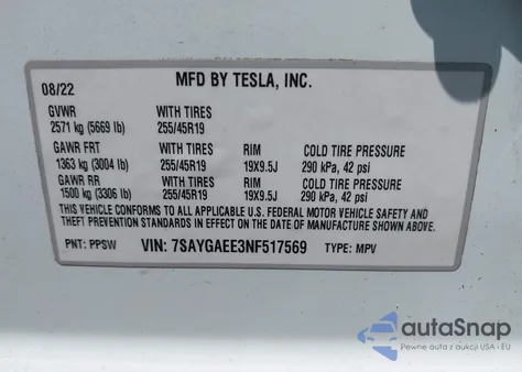 2022 Tesla Model Y Long Range Dual Motor All-Wheel Drive from USA, damaged, VIN 7SAYGAEE3NF517569